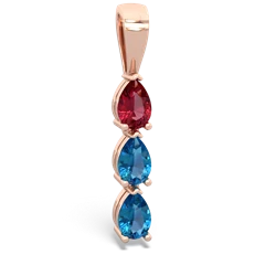 Lab Ruby Dew Drops 14K Rose Gold pendant P2251