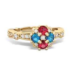 Lab Ruby Sparkling Tiara Cluster 14K Yellow Gold ring R26293RD