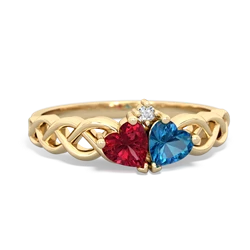 Lab Ruby Heart To Heart Braid 14K Yellow Gold ring R5870