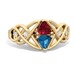 Lab Ruby Keepsake Celtic Knot 14K Yellow Gold ring R5300