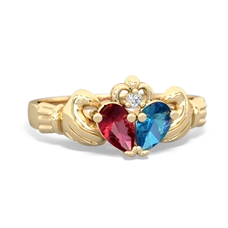 Lab Ruby 'Our Heart' Claddagh 14K Yellow Gold ring R2388