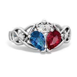 Lab Ruby 'One Heart' Celtic Knot Claddagh 14K White Gold ring R5322