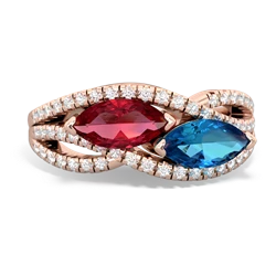 Lab Ruby Diamond Rivers 14K Rose Gold ring R3070