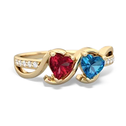 Lab Ruby Side By Side 14K Yellow Gold ring R3090