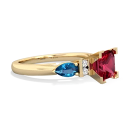 Lab Ruby 6Mm Princess Eternal Embrace Engagement 14K Yellow Gold ring C2002