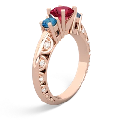 Lab Ruby Art Deco Eternal Embrace Engagement 14K Rose Gold ring C2003