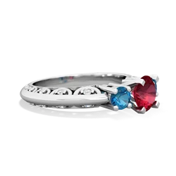 Lab Ruby Art Deco Eternal Embrace Engagement 14K White Gold ring C2003