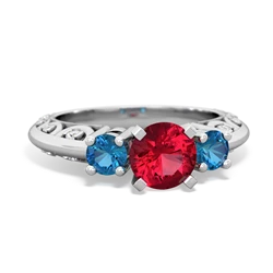 Lab Ruby Art Deco Eternal Embrace Engagement 14K White Gold ring C2003