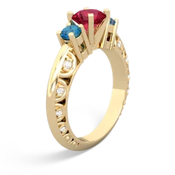 Lab Ruby Art Deco Eternal Embrace Engagement 14K Yellow Gold ring C2003