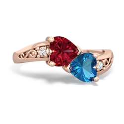 Lab Ruby Snuggling Hearts 14K Rose Gold ring R2178