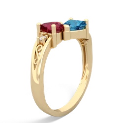 Lab Ruby Snuggling Hearts 14K Yellow Gold ring R2178