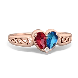 Lab Ruby Filligree 'One Heart' 14K Rose Gold ring R5070