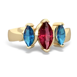 Lab Ruby Three Peeks 14K Yellow Gold ring R2433