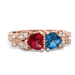 Lab Ruby Diamond Butterflies 14K Rose Gold ring R5601