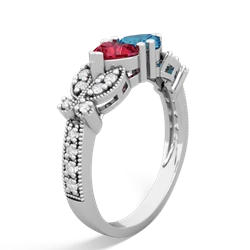 Lab Ruby Diamond Butterflies 14K White Gold ring R5601