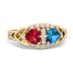 Lab Ruby Sparkling Celtic Knot 14K Yellow Gold ring R2645