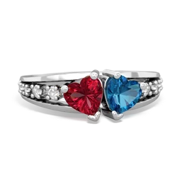 Lab Ruby Heart To Heart 14K White Gold ring R3342