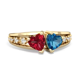 Lab Ruby Heart To Heart 14K Yellow Gold ring R3342