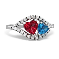 Lab Ruby Mother And Child 14K White Gold ring R3010