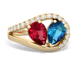 Lab Ruby Nestled Heart Keepsake 14K Yellow Gold ring R5650
