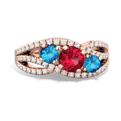 Lab Ruby Three Stone Aurora 14K Rose Gold ring R3080