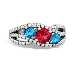 Lab Ruby Three Stone Aurora 14K White Gold ring R3080