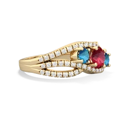 Lab Ruby Three Stone Aurora 14K Yellow Gold ring R3080