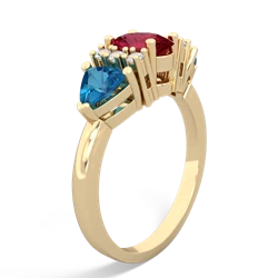 Lab Ruby Antique Style Three Stone 14K Yellow Gold ring R2186