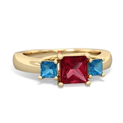 Lab Ruby Three Stone Trellis 14K Yellow Gold ring R4015