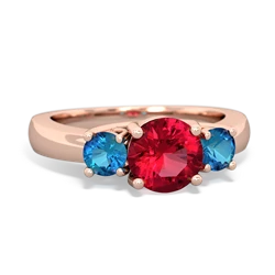 Lab Ruby Three Stone Round Trellis 14K Rose Gold ring R4018