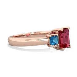 Lab Ruby Three Stone Emerald-Cut Trellis 14K Rose Gold ring R4021