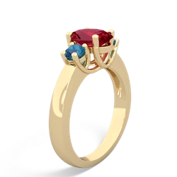 Lab Ruby Three Stone Oval Trellis 14K Yellow Gold ring R4024