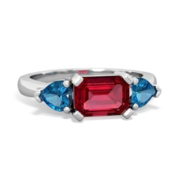 Lab Ruby Three Stone 14K White Gold ring R5235