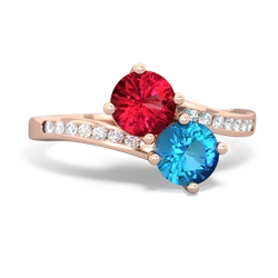 Lab Ruby Channel Set Two Stone 14K Rose Gold ring R5303