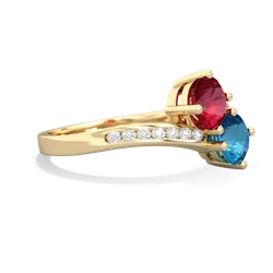 Lab Ruby Channel Set Two Stone 14K Yellow Gold ring R5303