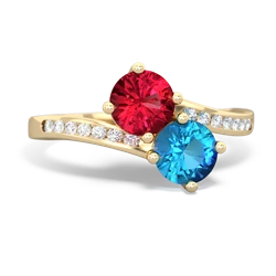 Lab Ruby Channel Set Two Stone 14K Yellow Gold ring R5303