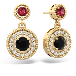 Lab Ruby Halo Dangle 14K Yellow Gold earrings E5319