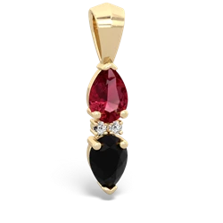 Lab Ruby Bowtie Drop 14K Yellow Gold pendant P0865