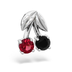 Lab Ruby Sweet Cherries 14K White Gold pendant P7001