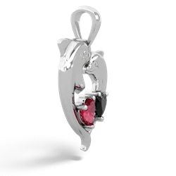 Lab Ruby Dolphin Heart 14K White Gold pendant P5820