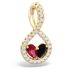 Lab Ruby Pave Twist 'One Heart' 14K Yellow Gold pendant P5360