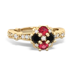 Lab Ruby Sparkling Tiara Cluster 14K Yellow Gold ring R26293RD