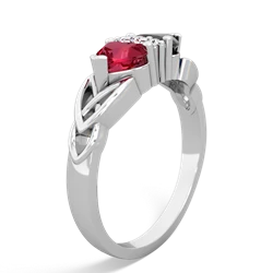 Lab Ruby Celtic Knot Double Heart 14K White Gold ring R5040