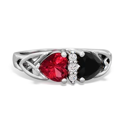 Lab Ruby Celtic Knot Double Heart 14K White Gold ring R5040