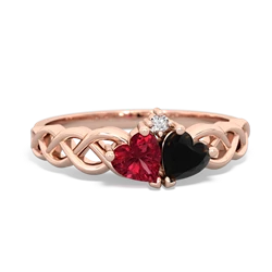 Lab Ruby Heart To Heart Braid 14K Rose Gold ring R5870