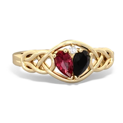 Lab Ruby Celtic Love Knot 14K Yellow Gold ring R5420