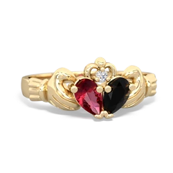 Lab Ruby 'Our Heart' Claddagh 14K Yellow Gold ring R2388