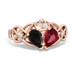 Lab Ruby 'One Heart' Celtic Knot Claddagh 14K Rose Gold ring R5322