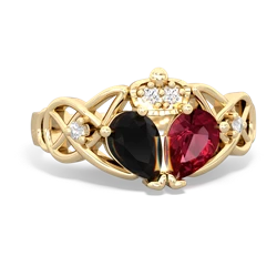 Lab Ruby 'One Heart' Celtic Knot Claddagh 14K Yellow Gold ring R5322