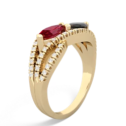 Lab Ruby Diamond Rivers 14K Yellow Gold ring R3070